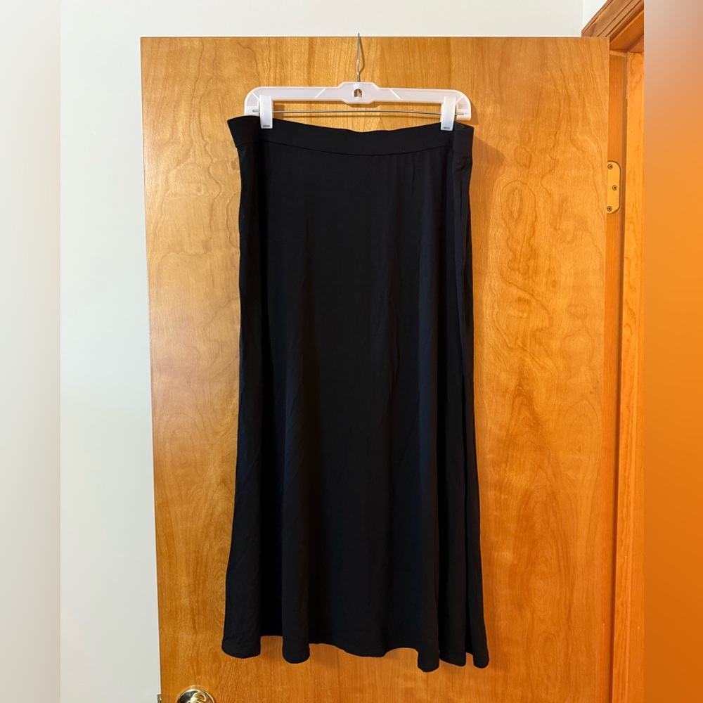 Eileen Fisher Viscose Blend Skirt Black Stretch Minimalist Casual Travel Large